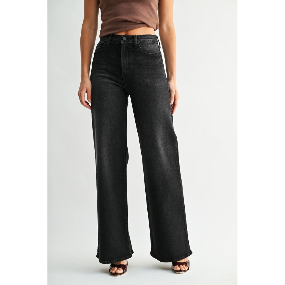 NWT Just Black Denim The Palazzo Jean Black High Rise Wide Leg Stretch Cotton 29